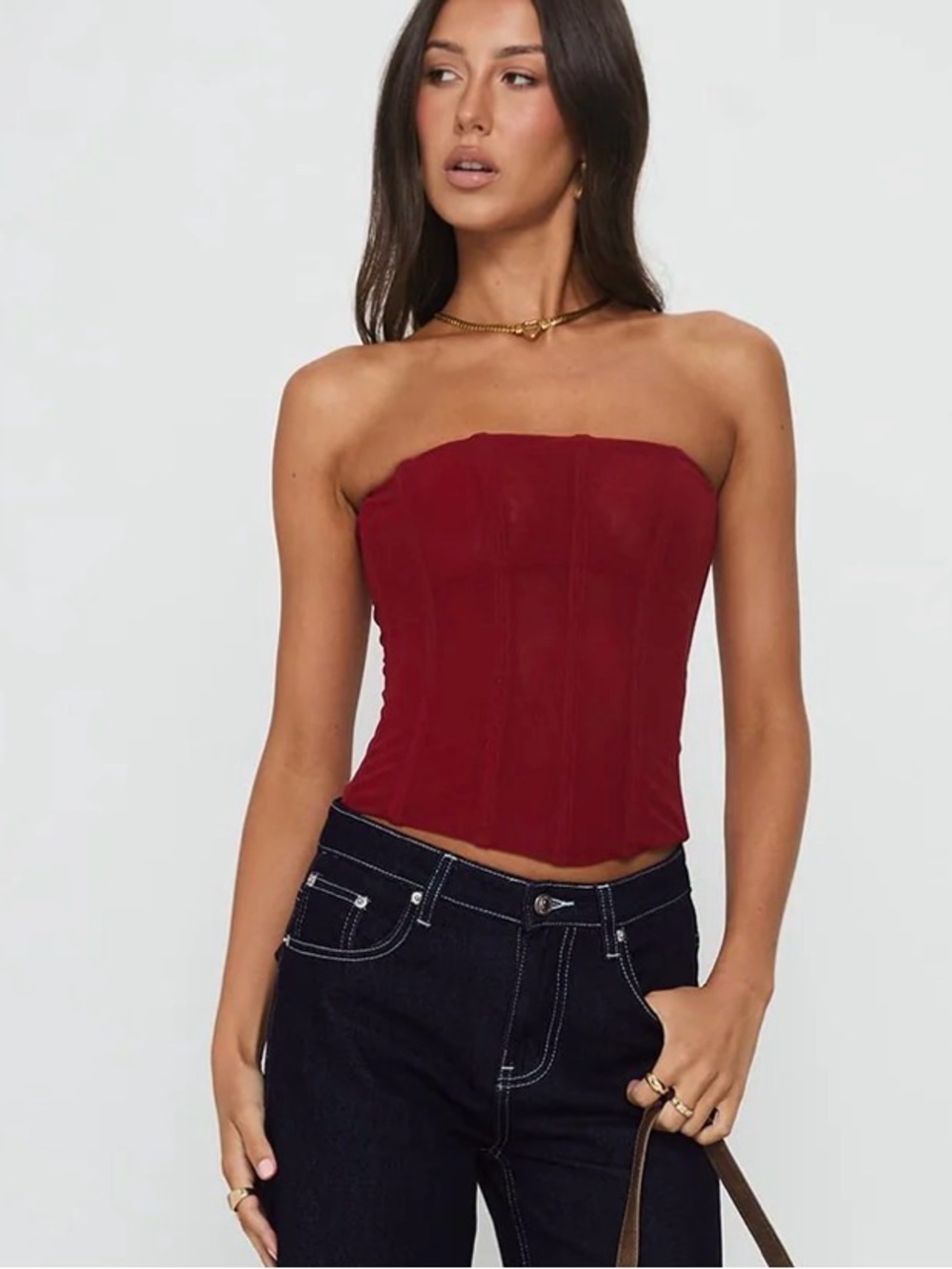 Princess Polly Oscuro Longline Mesh Corset Top Berry